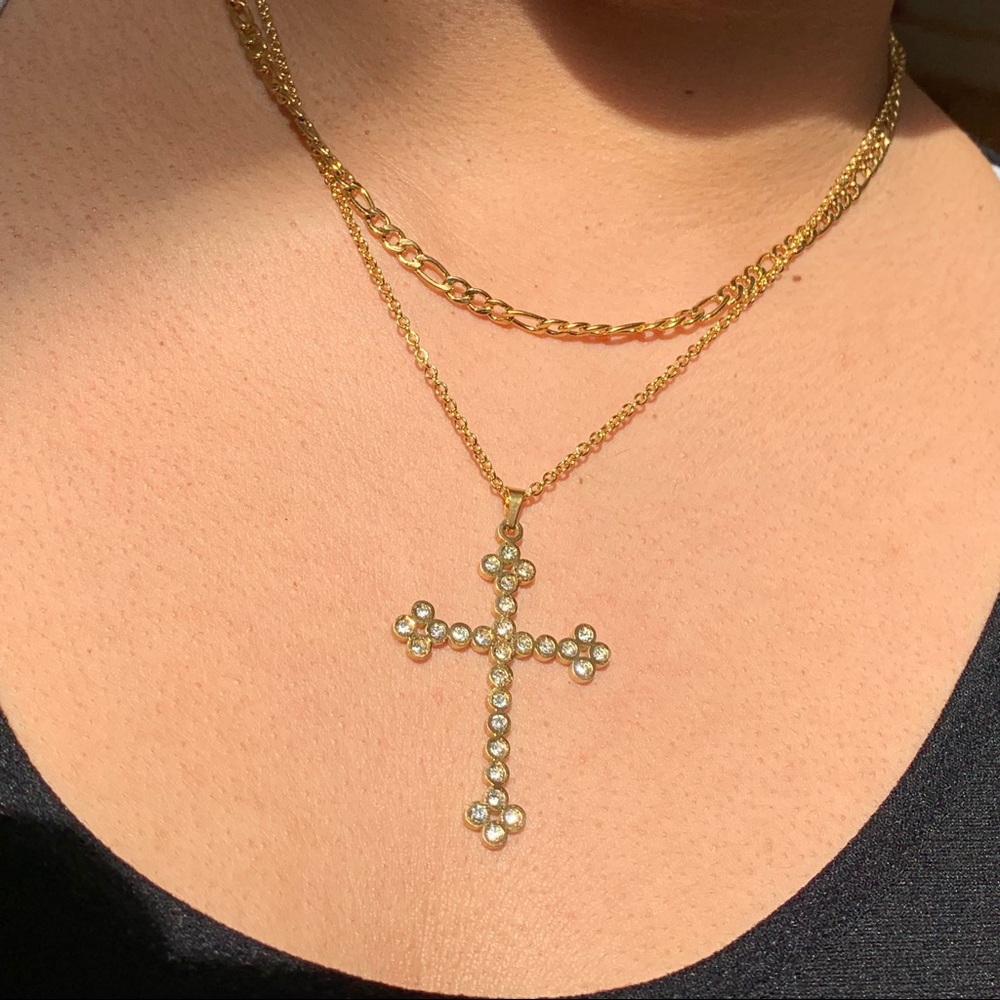 Gold CZ Diamond Cross Necklace